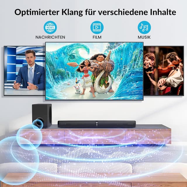 Detalle de Yinet-EU Soundbar mit Subwoofer (120 W) – abnehmbare 2-in-1 Soundbar, 3 EQ-Modi, Bluetooth 5.3/ARC/Opt/AUX für TV, PC, Gaming