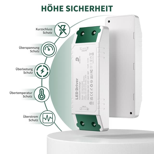 Detalle de DUSKTEC LED-Netzteil 24V 2,5A (60 Watt) für LED-Streifen – IP44 Konstantspannung