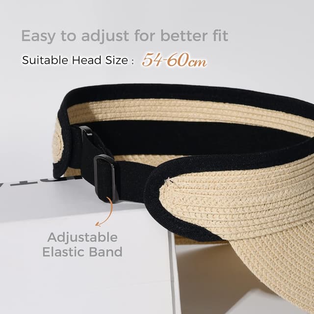 Detalle de FURTALK Women’s Sun Visor Hat (Straw) with UPF 80+ and Packable Ponytail Fit