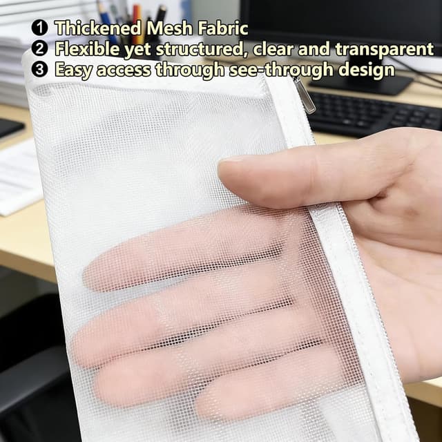 Detalle de MeiLang 3 Pack Clear Pencil Cases (Mesh + Zip Clear Pouch) for School, Travel & Office
