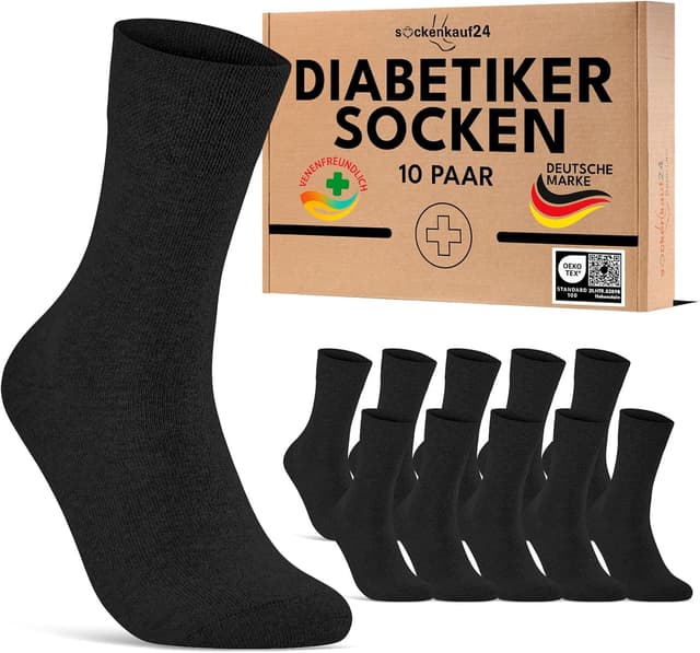 Detalle de sockenkauf24 10 Paar Diabetikersocken ohne Gummibund und ohne Naht aus Baumwolle