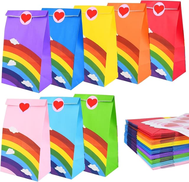 Thumbnail 6 de flintronic 48 Pack Kraft Sweet Party Bags with Rainbow Design and Smile Stickers (13 × 8 × 24CM)