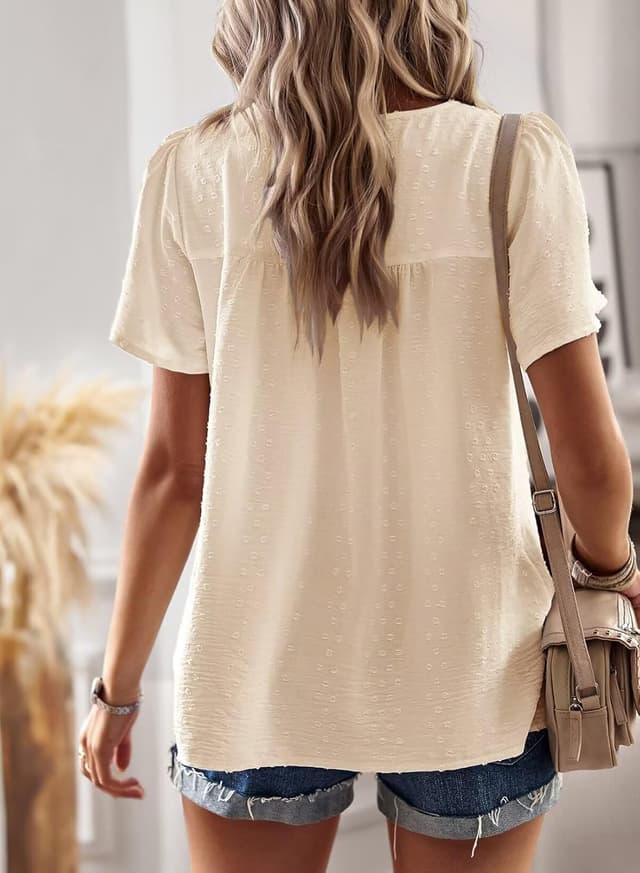 Detalle de TUUHAW Femme chemisier boho en dentelle à manches courtes et col rond