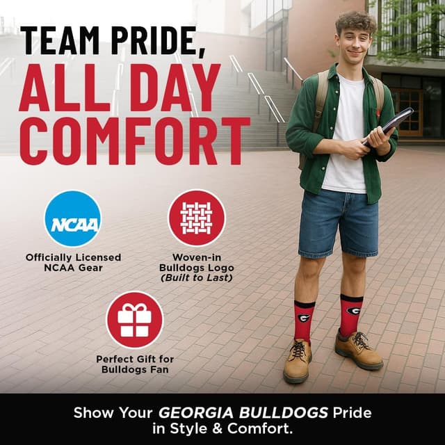 Detalle de For Bare Feet NCAA MVP Crew Socks (Unisex) — Georgia Bulldogs