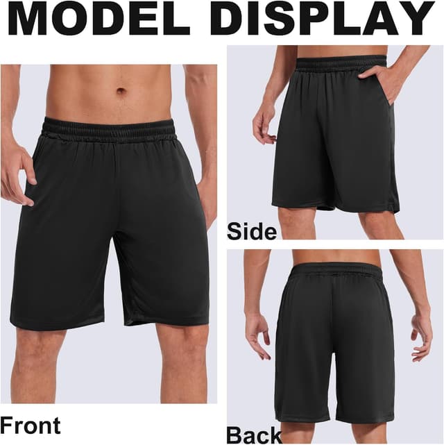 Detalle 2 de HIPOWER men’s lightweight gym shorts with pockets – breathable quick-dry running shorts (black)