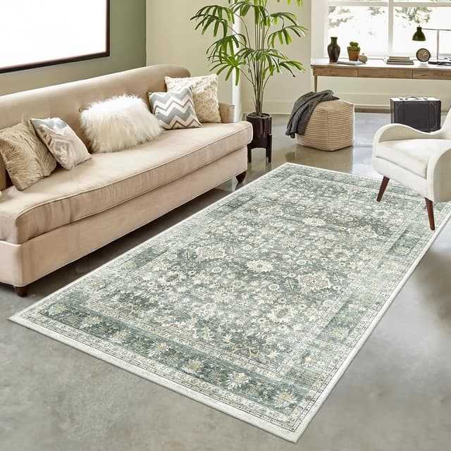 Thumbnail 7 de HOMFINE Alfombra Vintage Antideslizante Verde 200x300 cm 🛋