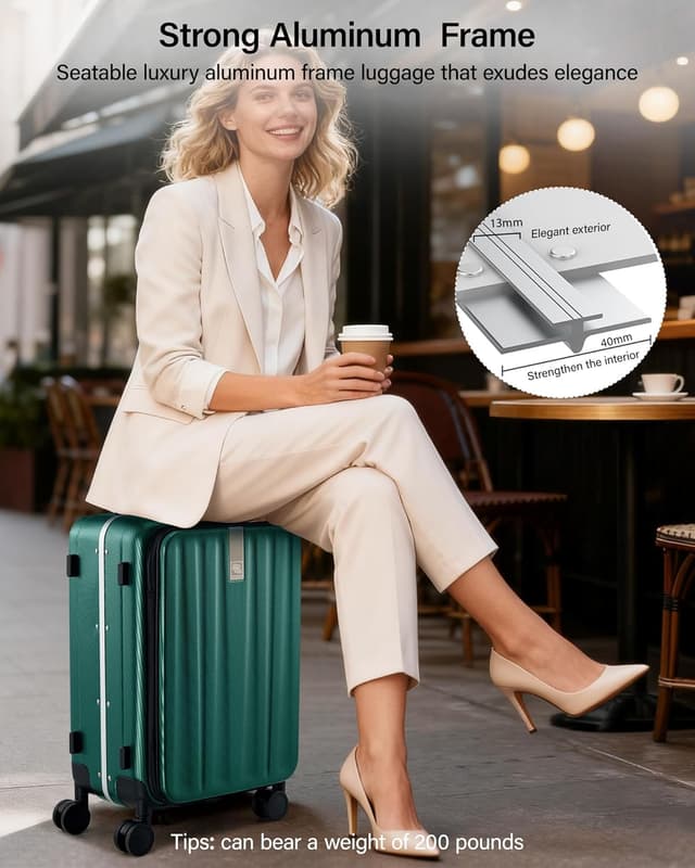 Detalle de Hanke 26 Inch Large Checked Luggage (PC Hard Shell) with Top Opening and Wheels, Dark Green