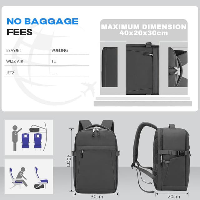 Detalle de Xkdoai 40x30x20 Ryanair cabin bag 24L