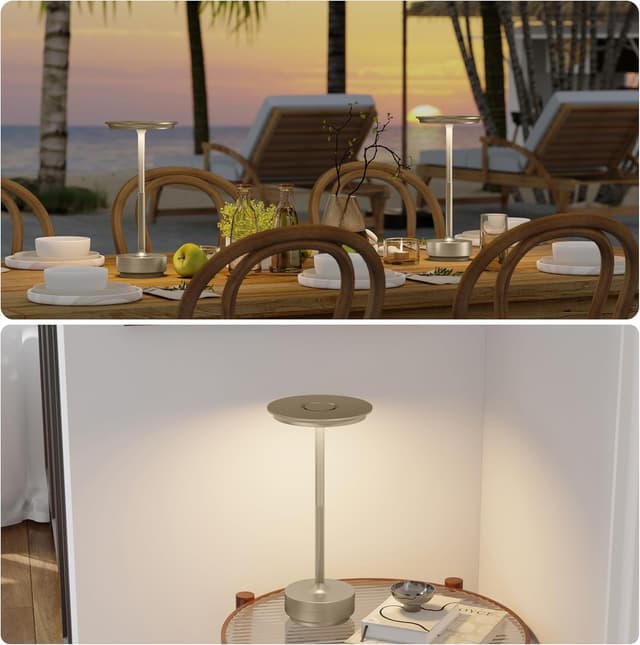 Detalle de TBBGA 2-Pack Rechargeable Cordless Table Lamps with Stepless Dimming (Champagne Gold)