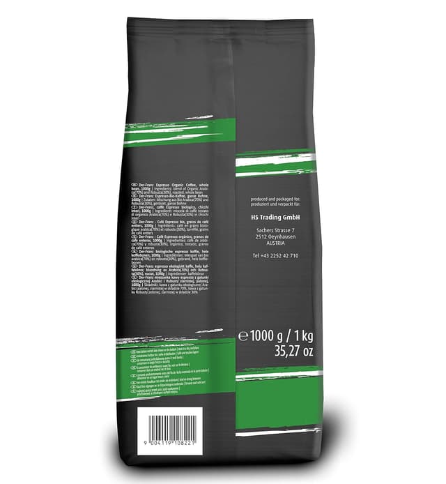 Detalle 2 de Der-Franz Espresso Bio Kaffee ganze Bohne (1000 g) – für weiche Crema & kräftigen italienischen Geschmack