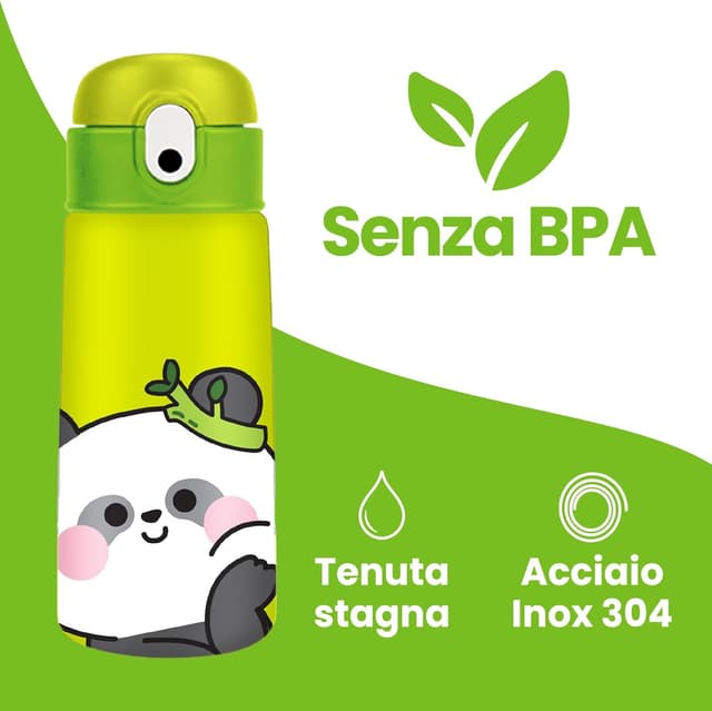 Detalle de Cartomania Borraccia termica Chill & Refill con cannuccia, tema panda, 460 ml