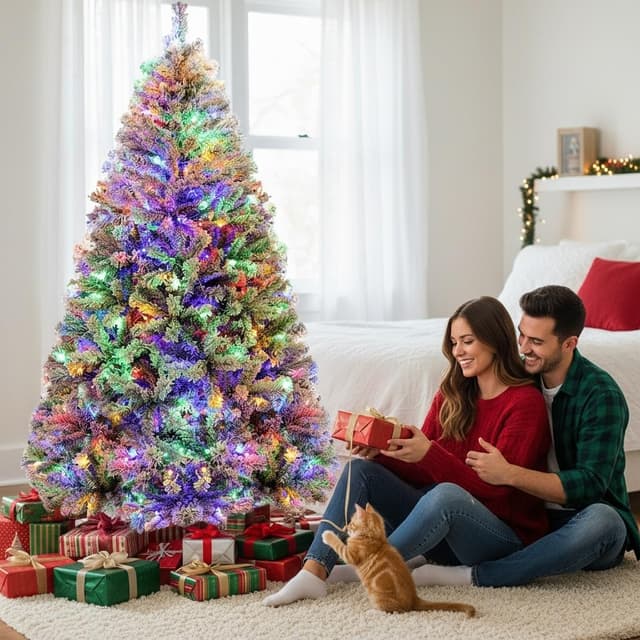 Thumbnail 2 de Sapin Noël Artificiel 180 cm Effet Neige RGB LED