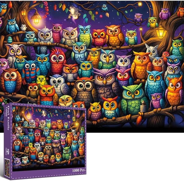 Detalle de HUADADA Puzzle 1000 Teile für Erwachsene mit Eule-Motiv (70 x 50 cm)