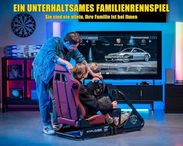 Detalle de GTPLAYER Simulator Cockpit für SIM Racing mit Lautsprechern – Lenkrad- und Pedalablage