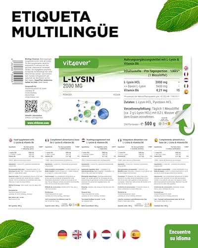 Thumbnail 5 de Vit4ever L-Lisina en polvo 500g | Vegan, Alta Solubilidad