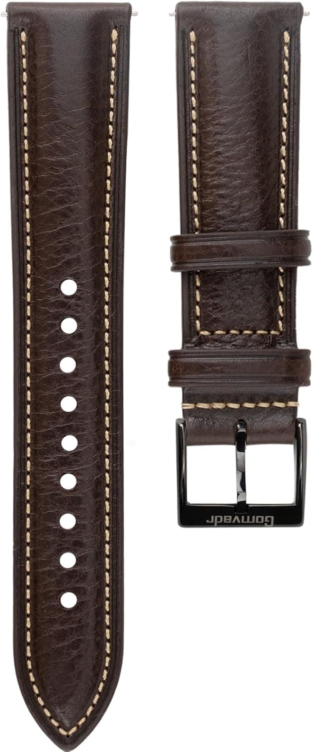 Detalle de Gomvadr pflanzlich gegerbtes Leder Uhrenarmband (Schnellspanner) – Ersatzband in 18/19/20/21/22 mm