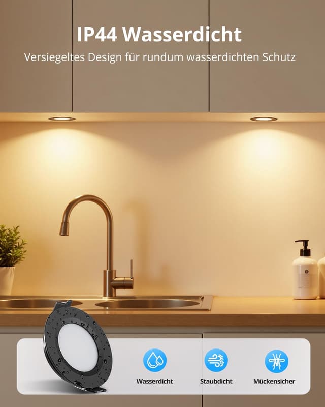 Detalle de Gr4tec 6er Set 12V LED Einbaustrahler Schwarz, 3W, dimmbar (3000K, 240 lm) – Ultra Slim 12 mm, IP44