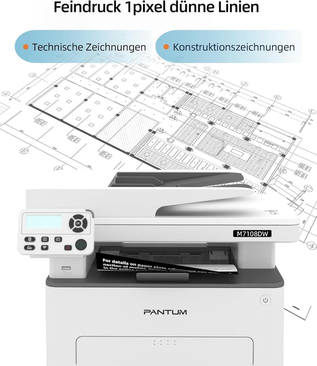Detalle de PANTUM M7108DW Laserdrucker 3-in-1 mit Duplexdruck, WLAN/USB/Ethernet