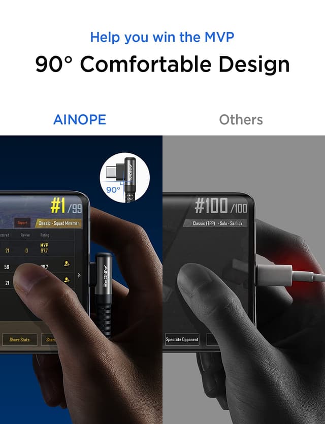 Detalle de AINOPE USB‑C auf USB‑C Kabel 60 W, 3 m (2er‑Pack) – schwarz