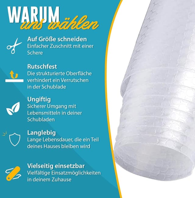 Detalle de Linda's Essentials Schubladenmatte (60 x 500 cm) – antirutsch & abwaschbare Schrankfolie zum Zuschneiden