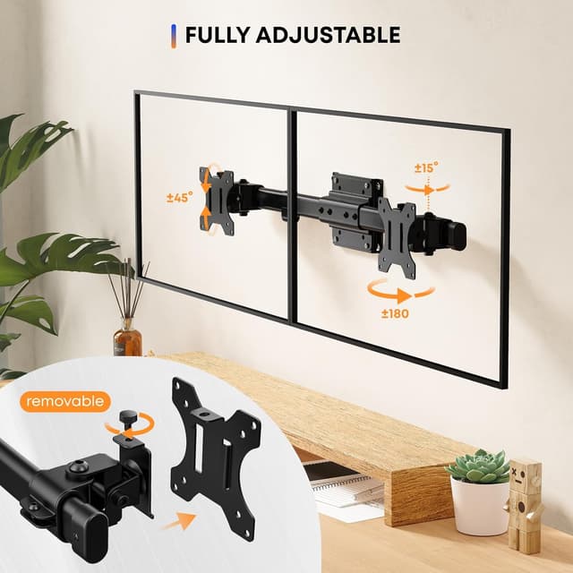 Detalle de Dual Monitorhalterung Adapter für 13–27 Zoll Monitore (VESA 75x75/100x100) bis 10 kg pro Arm