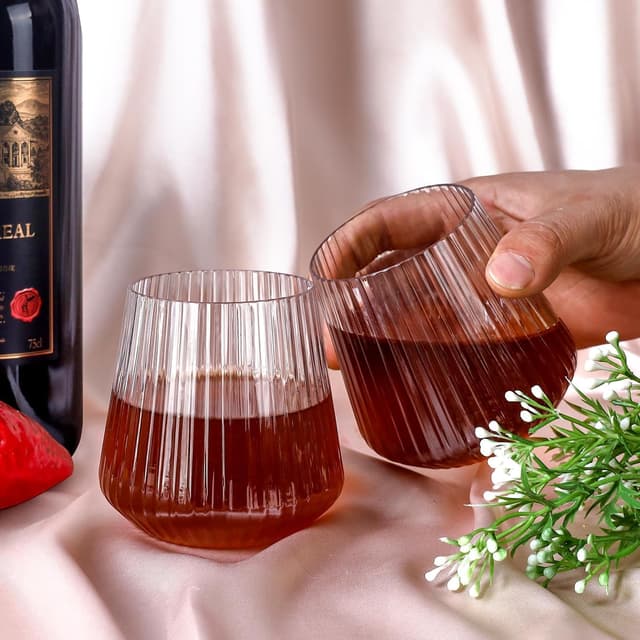 Thumbnail 4 de Lueumxc 14oz Ribbed Plastic Wine Glasses 🍷