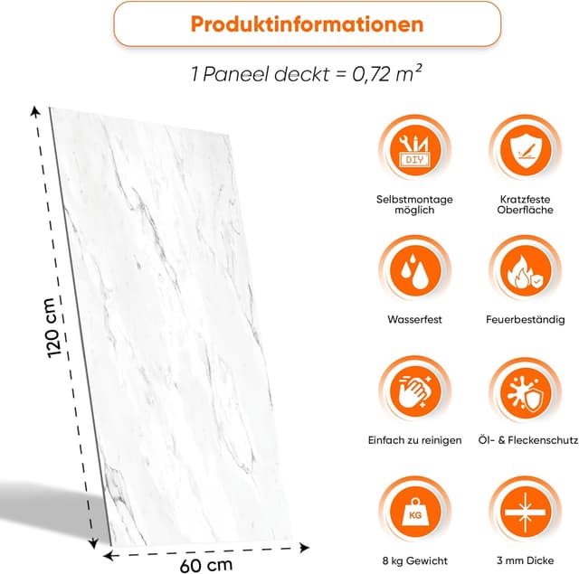 Detalle de IZODEKOR SPC Wandpaneel „Oslo Weiß“ Betonoptik/Natursteinoptik, 60×120 cm – wasserfest, kratzfest