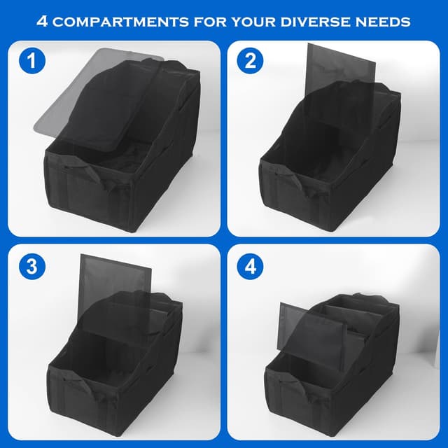 Detalle de ACOMTUO Organisateur Voiture 46x27x25 cm pour enfant : rangement de coffre avec séparateurs et poignées