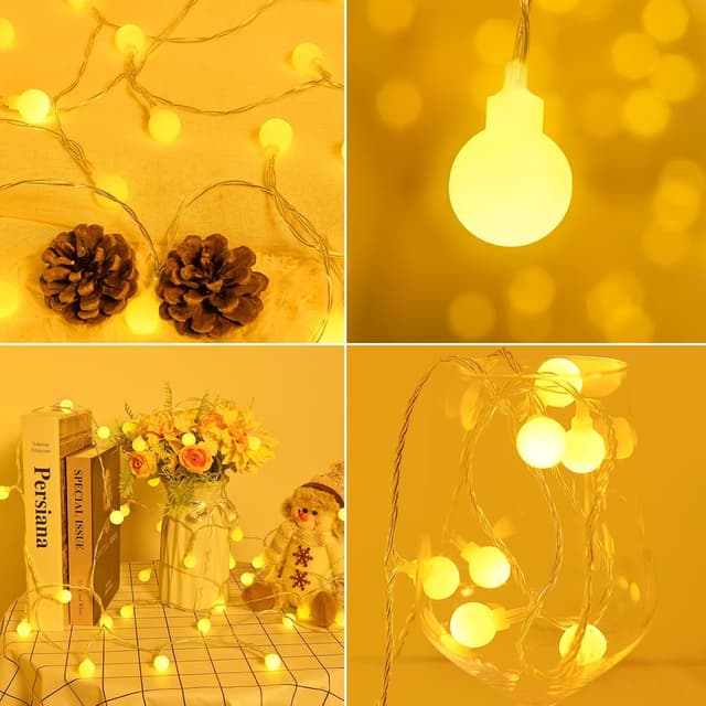 Thumbnail 6 de FFZZKJ Kugel-Lichterkette mit Batterie, Timer und IP65 (Außen/Innen), 3 m, 20 warmweiße LEDs