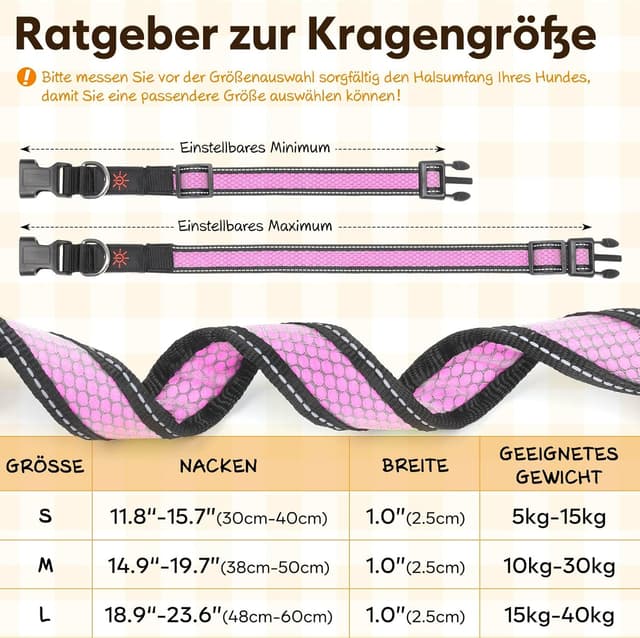 Detalle de Ezierfy LED-Leuchthalsband für Hunde, USB-aufladbar und wasserfest