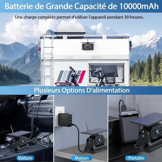 Detalle de VASTEND Solaire Caméra de recul sans fil 7 pouces IPS 1080P (batterie 10000 mAh, angle 170°)