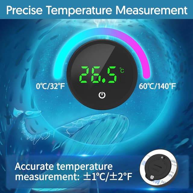 Detalle 2 de QZQ Digital Aquarium Thermometer with Wireless Touch Stick (LED Display) – 2 Pack