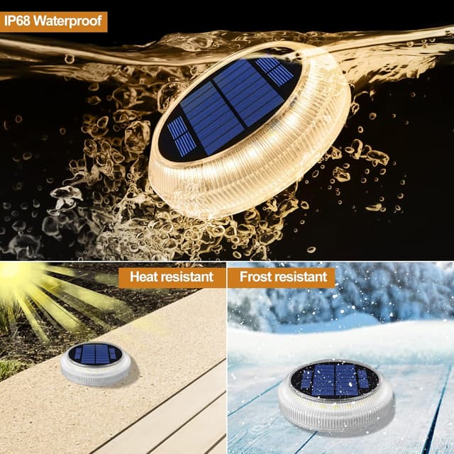 Detalle de YiLaie Solar Decking Lights (Solar Step Ground Lights) – 4 Pack, IP68 Waterproof, Warm White