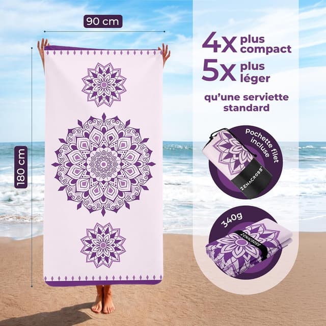 Detalle 1 de ZENACROSS Serviette de Plage Lilac Ultra‑Absorbante