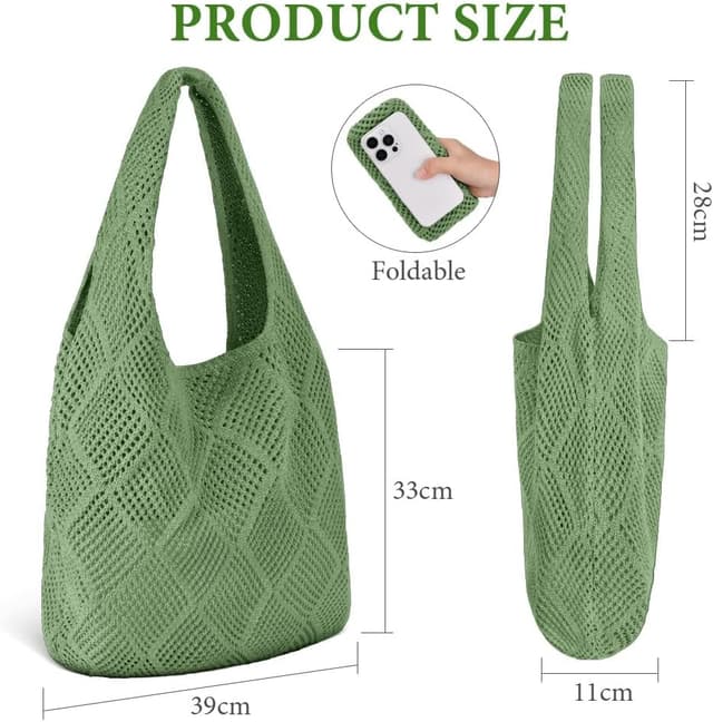 Detalle 2 de Aucuu sac fourre-tout femme en crochet ajouré (tricot) pour shopping et vie quotidienne