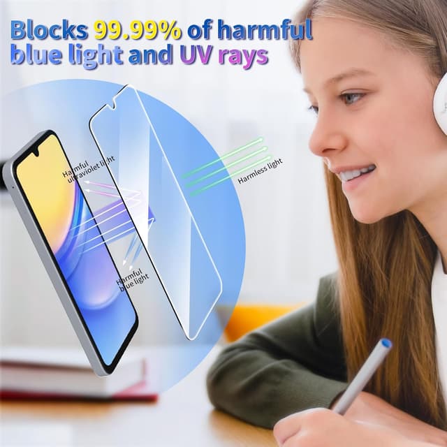 Detalle de Tentoki Hartglas-Schutzfolie für Samsung Galaxy A15 (6,5 Zoll) – 3er-Set mit 9H, blauem Lichtfilter & Anti-Spion-Option