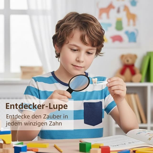 Detalle de Gzxhsy Zahnfee-Geschenkset für Milchzähne (Zahnbox mit 2 Münzen, Lupe & Brief)
