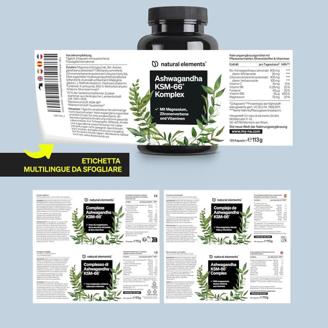 Thumbnail 6 de Ashwagandha KSM-66 (120 capsule) con magnesio bisglicinato, B6, B12 e vitamina C