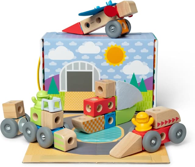 Detalle de Melissa & Doug Blockables Fahrzeuge Bauset (54-teilig) mit Holzbausteinen für Kinder ab 2 Jahren