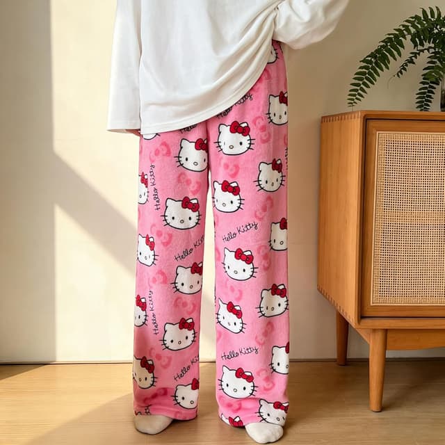 Thumbnail 5 de Europäische Größe Pyjama Hosen Damen aus Flanell – Anime-/Cartoon Freizeit-Lounghose für Herbst & Winter