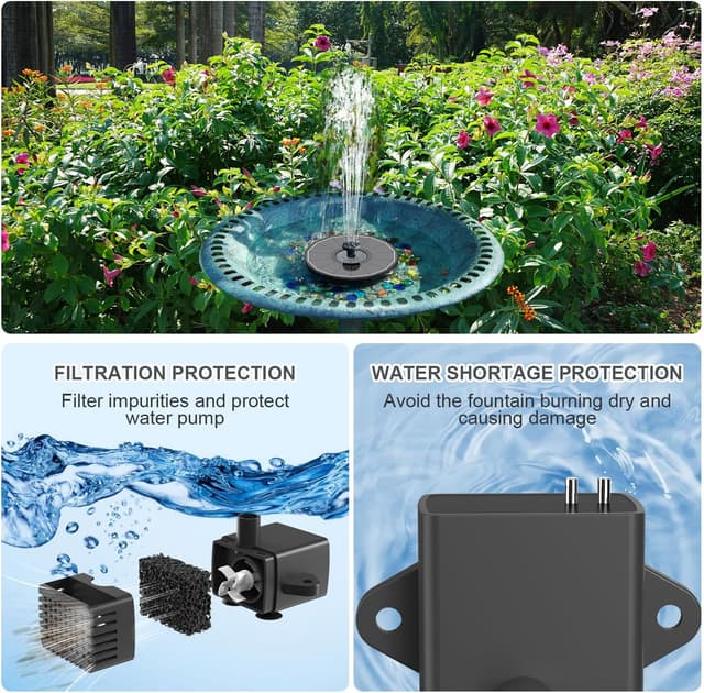 Detalle 1 de Solar Springbrunnen mit 3,5W Glas-Solarmodul und 8 Düsen – Solar Teichpumpe für Vogelbad & Garten