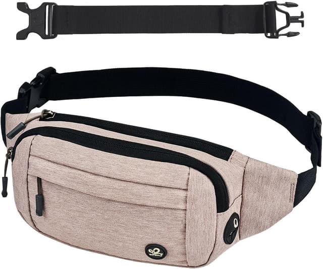 Detalle de WATERFLY Bauchtasche / Hüfttasche klein für Herren & Damen – Sport-Bum-Bag in Beige mit Verlängerungsgurt