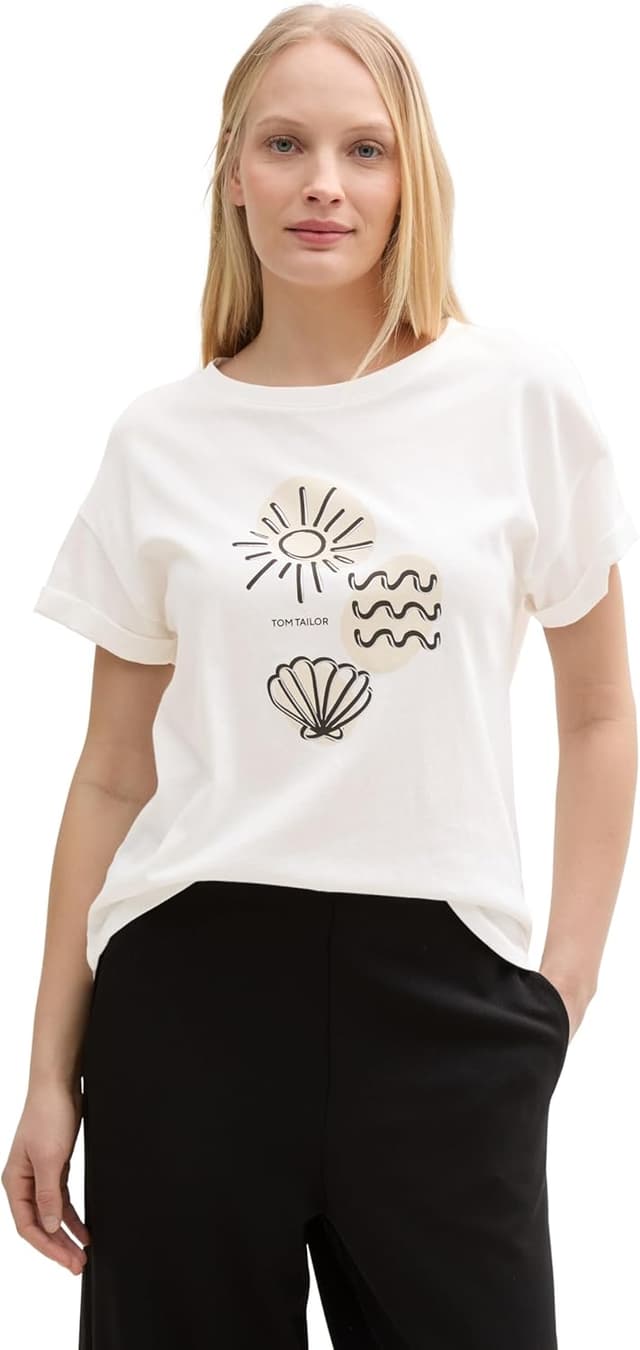 Detalle 2 de TOM TAILOR 1047069 T-Shirt Donna con stampa marina davanti