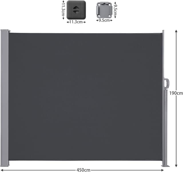 Detalle de LARMNEE Seitenmarkise mit Stahl-Kasten, ausziehbar 190 x 450 cm – Sichtschutz, Windschutz und Sonnenschutz in Anthrazit