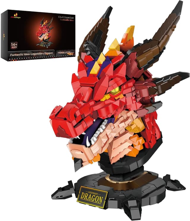 Detalle de JMBricklayer Drachen Klemmbausteine Set 70105 – Cooles Drachenkopf-Modell mit 2.713 Steinen für Erwachsene