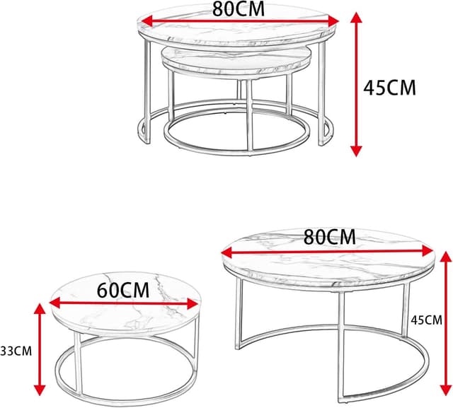Detalle 2 de Soayone Set tavolini rotondi marmo bianco 80/60 cm