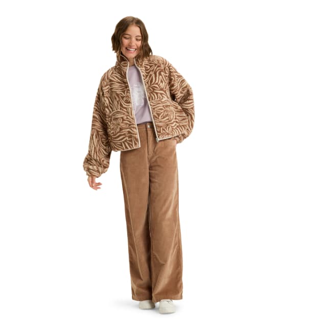 Detalle de Roxy Forro polar de mujer Blurry Cloud Print: polar holgado con cremallera y sherpa estampada