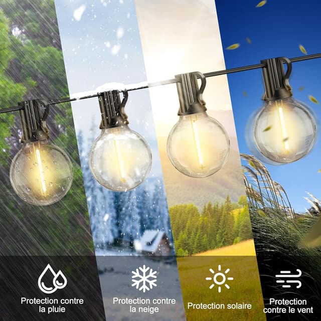 Detalle de JEYMORKEY Guirlande lumineuse guinguette extérieure 15 m (18+1) G40 LED avec télécommande