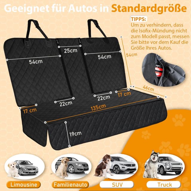 Detalle 2 de Angooni Auto Hundedecke Rücksitz mit Isofix – Hundeschutz für Rückbank (135 × 120 cm) wasserfest & rutschfest