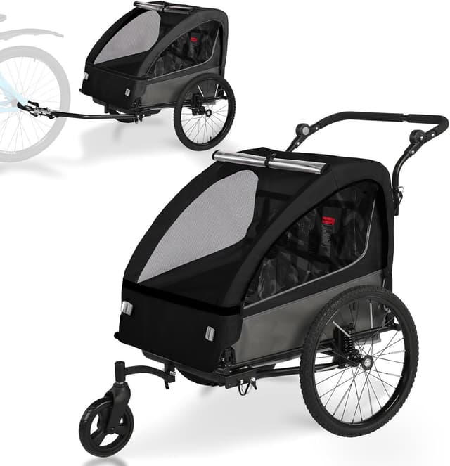 Detalle de Kinderfahrradanhänger 2in1 40 kg mit Jogger & Buggy